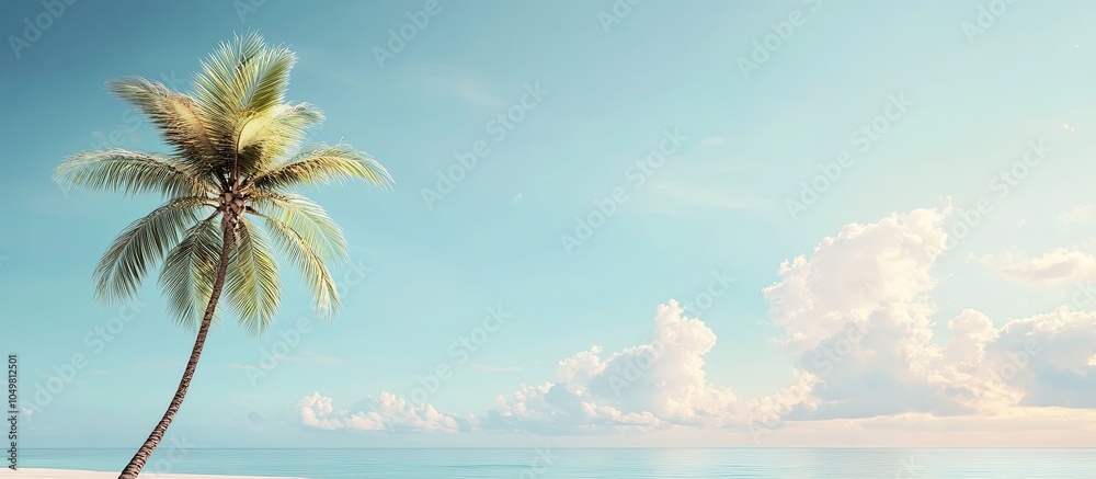 Aufkleber summer at the beach featuring a palm tree against a blue sky with clouds including copy space minima