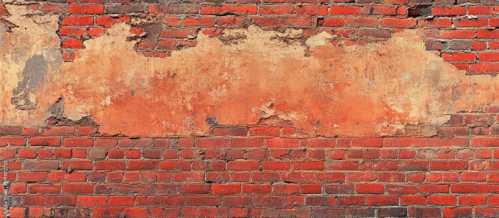 Aufkleber Red brick wall featuring remnants of a cement background. with copy space image. Place for adding text or design