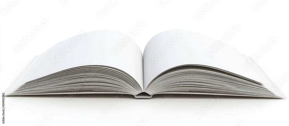 Poster Stack of open book featuring blank white pages Clipping path included. with copy space image. Place for adding text or design
