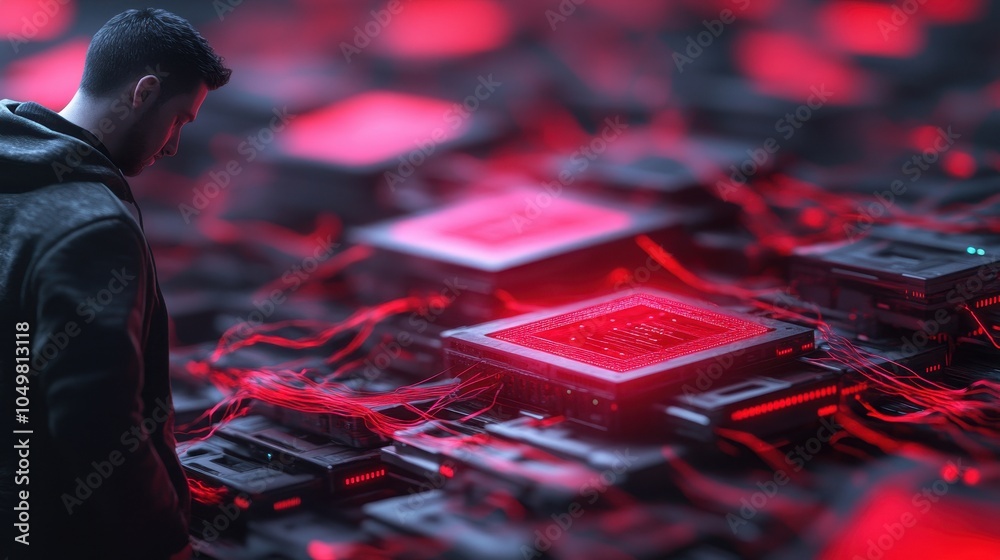 Poster mesmerizing abstract background featuring a complex maze of glowing digital circuit boards neon ligh