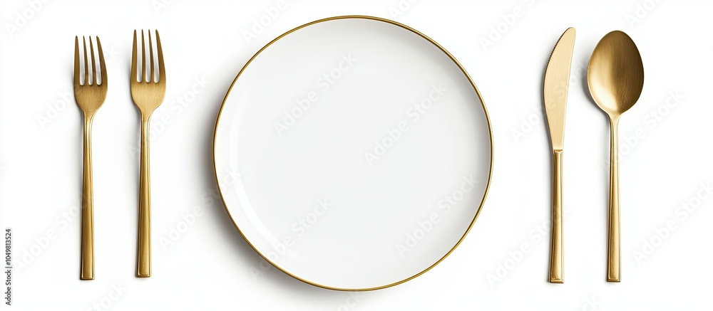 Leinwandbilder vintage beautiful plate spoon and fork set against a white background. with copy space image. place 