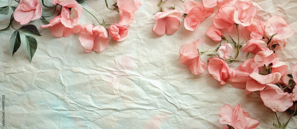 Aufkleber textured vintage paper backdrop featuring sweet pea flowers. with copy space image. place for adding