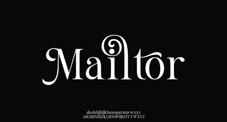 Luxury wedding alphabet logo font with tails. Typography elegant classic serif fonts and number decorative vintage retro logos branding. vector illustration
