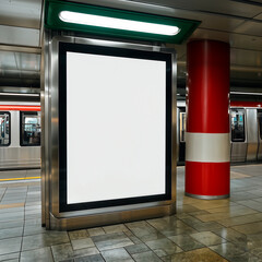 Blank sign mounted on a silver metal surface, with a glossy white surface