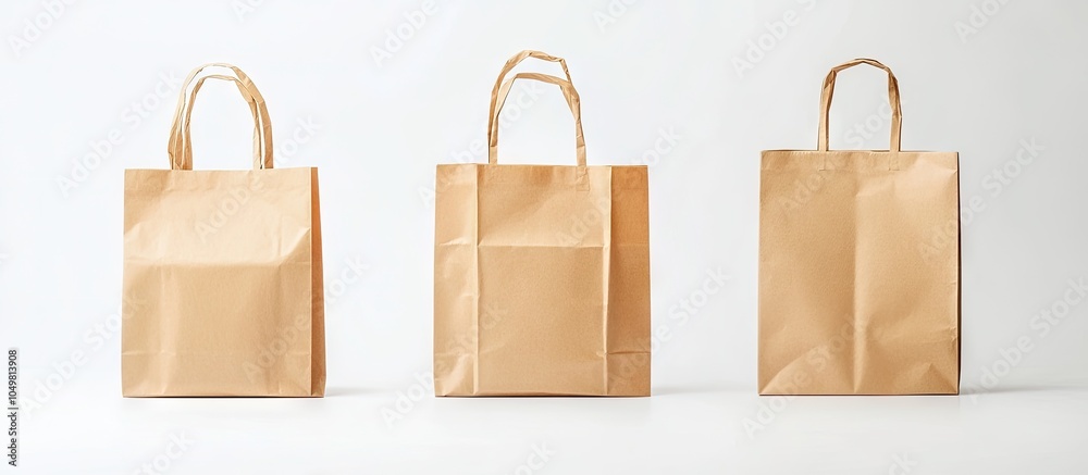 Poster Brown paper bag set against a white background. with copy space image. Place for adding text or design