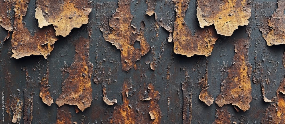 Poster Close Up of Rusted Metal Surface with Flaking Paint. with copy space image. Place for adding text or design