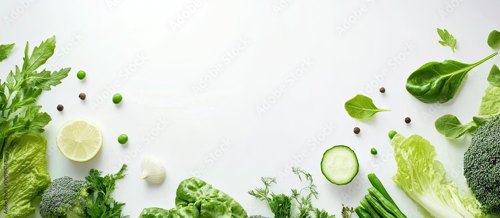 Fototapete healthy eating concept or green grocery shopping a selection of fresh vegetables isolated on a white