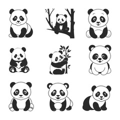 Panda Silhouette Vector Art Illustration, Panda Bear SVG Bundle, panda Bear teddy