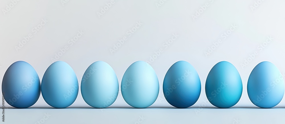 Aufkleber a row of ombre blue easter eggs set against a white background. with copy space image. place for add