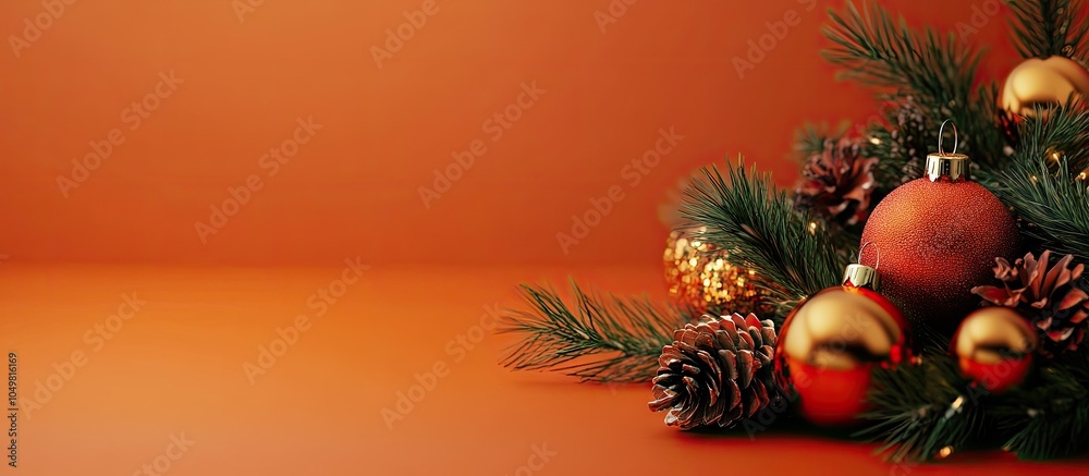 Aufkleber Lovely Christmas table arrangement on an orange background with room for text. with copy space image. Place for adding text or design