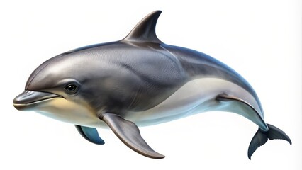 Fototapeta premium Harbor Porpoise Swimming Gracefully Against a White Background - Wildlife, Marine Life, Ocean, Underwater, Nature, Animal, Aquatic, Mammal, Conservation, Wildlife Photography, Marine Mammals 