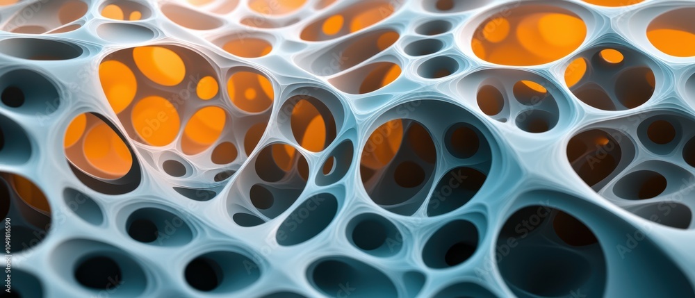 Poster intricately designed abstract line art of overlapping hexagons and fluid forms