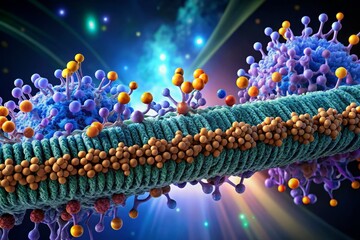 Fototapeta premium Highly Detailed Silhouette Photography of a Cell Membrane with Intricate Protein Channels and Receptors for Scientific Visualization and Educational Purposes