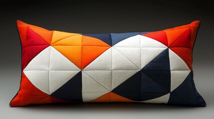 Cushion with modern triangular or rectangular patterns in contrasting colors, perfect for a minimalist interior