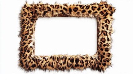 Leopard fur photo frame 3:2, isolated on white