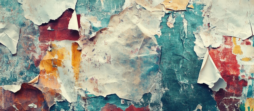 Leinwandbilder old grunge creased crumpled paper texture background with ripped torn vintage collage posters and pl