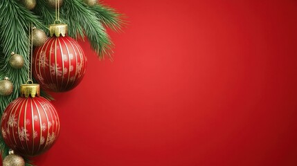 Obraz premium Festive Christmas Ornaments on a Red Background