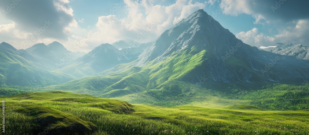 Poster Mountain landscape with grasslands at high altitude. with copy space image. Place for adding text or design