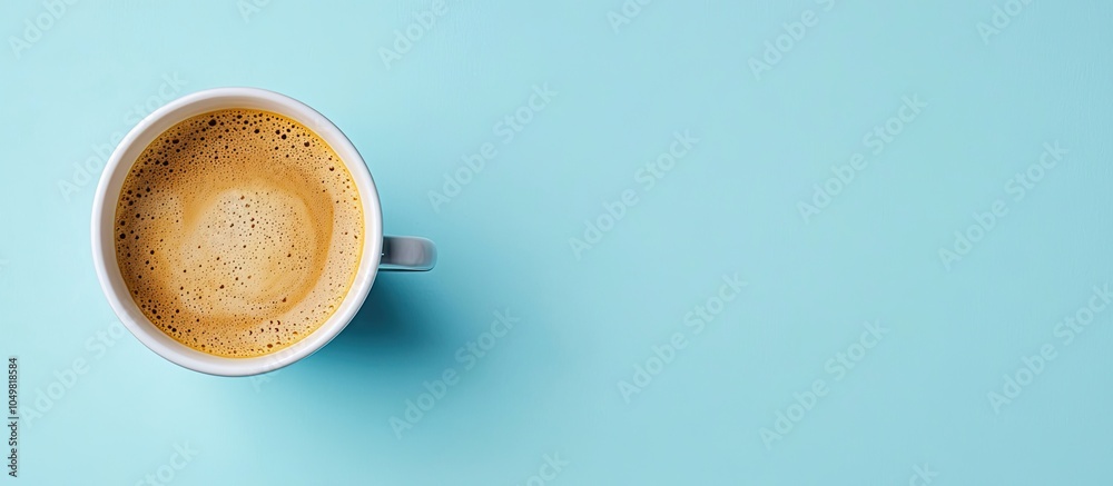 Poster business idea taking a break during work enjoying coffee on a clean light blue office table copy spa