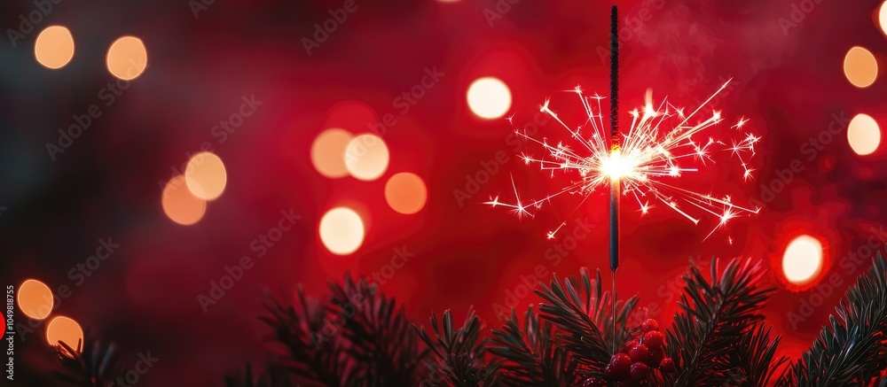 Poster Christmas sparkler in fog with red illumination. with copy space image. Place for adding text or design