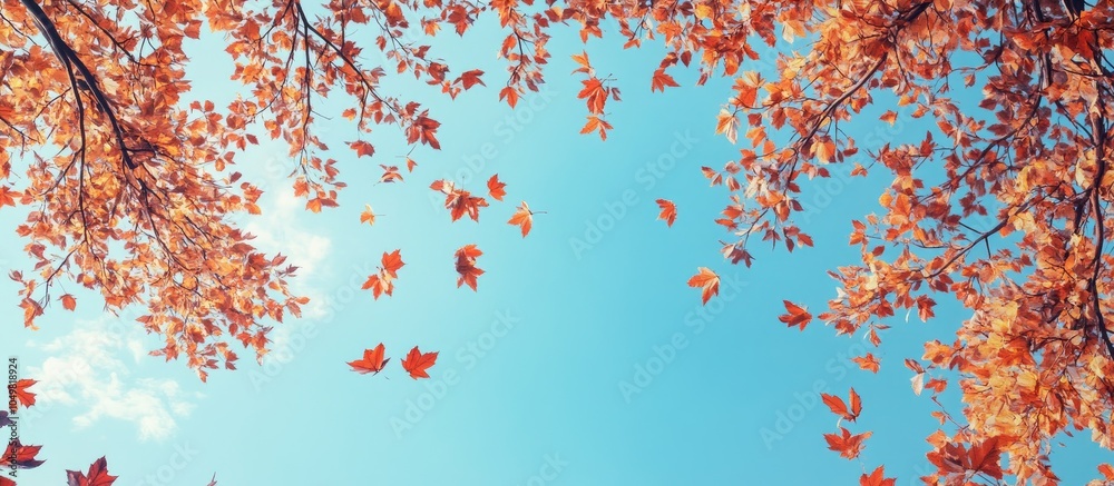 Leinwandbilder autumn foliage set against the blue sky autumn backdrop vibrant tree canopy contrasted with the blue