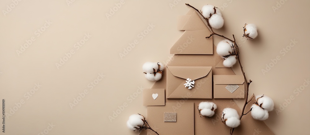 Poster holidays flatlay arranged in the shape of a christmas tree a festive design featuring a gift box env