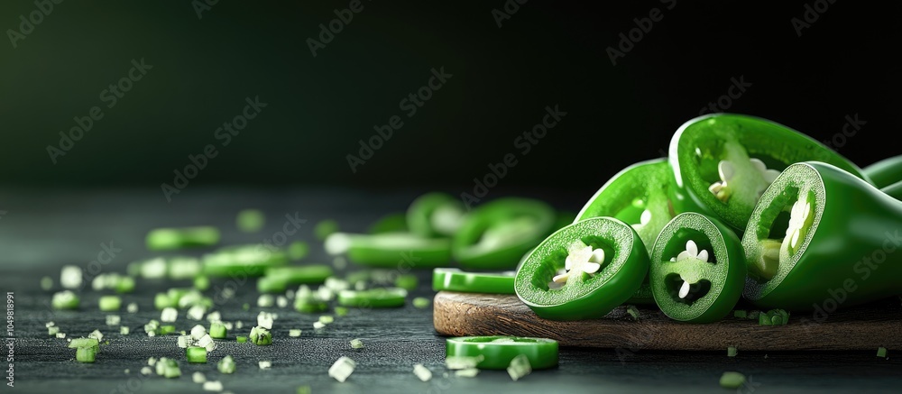 Leinwandbilder a number of jalapeno peppers have been sliced but there are still several others that need to be cut