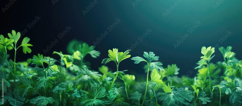 Aufkleber abstract background featuring green sprouts parsley seedlings. with copy space image. place for addi