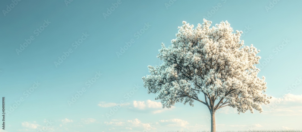 Wall mural blooming bradford pear tree on a sunny spring day. with copy space image. place for adding text or d