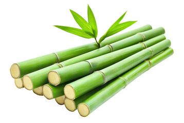 Obraz premium Fresh green bamboo stalks with leaves, isolated on transparent cutout background