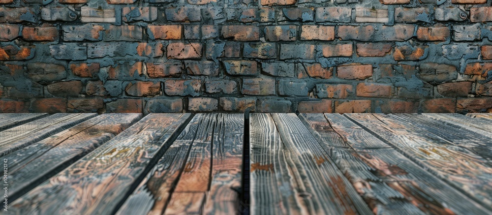 Aufkleber weathered wooden boards and brick backdrop. with copy space image. place for adding text or design