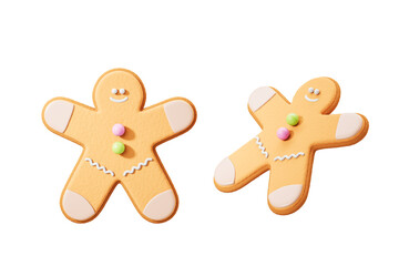 Two gingerbread men on empty white background