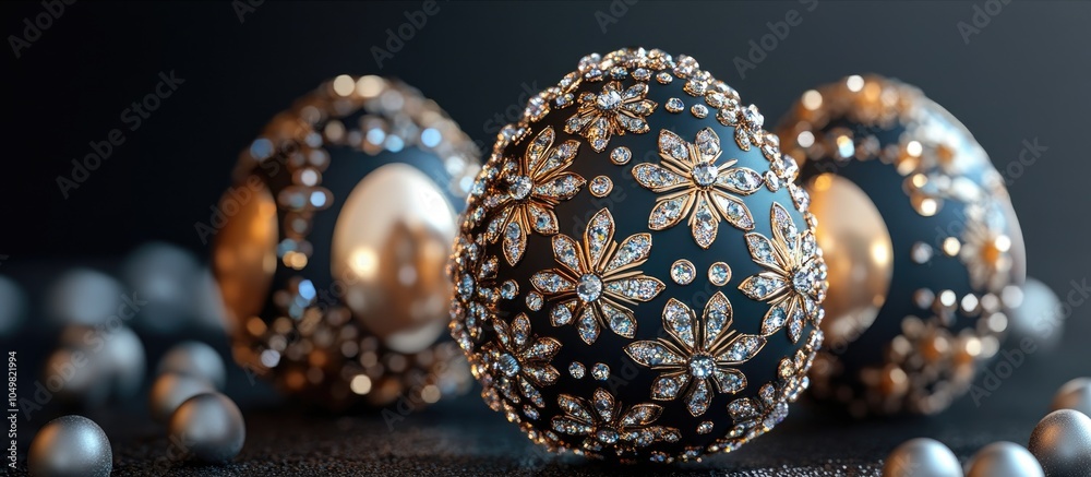 Aufkleber Easter eggs adorned with sparkling rhinestones representing the wealth of the Easter week. with copy space image. Place for adding text or design
