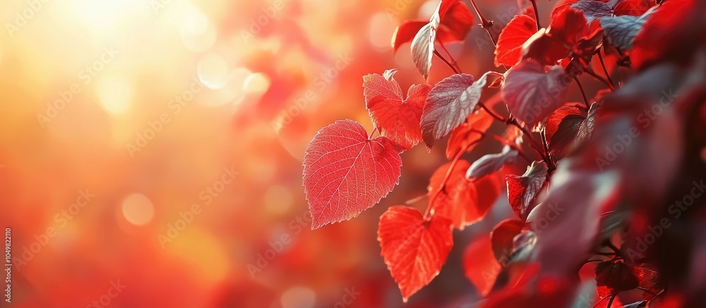 Aufkleber close up of red leaves of wild grapes on trees in the park during autumn. with copy space image. pla