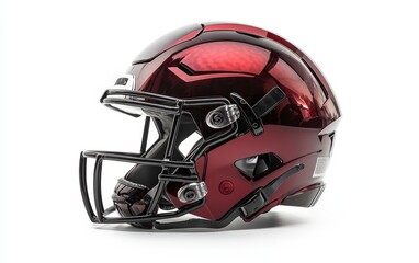 Fototapeta premium Football Helmet: A sports helmet with a glossy finish and strong face guard, positioned on a white background