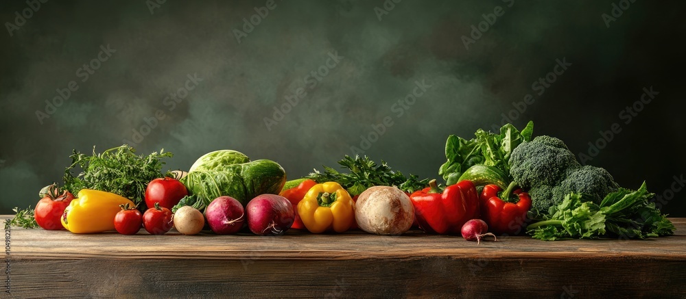 Poster assortment of various vegetables with copy space on a wooden table healthy eating focused on vegetar