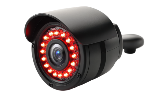Black security camera with infrared led for surveillance.