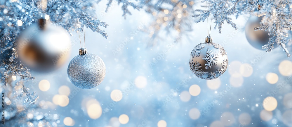 Aufkleber Blue and silver decorations featuring snowflakes. with copy space image. Place for adding text or design