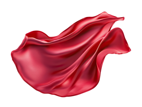Dynamic red fabric floating gracefully, isolated on transparent cutout background