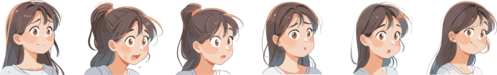Obraz premium Anime girl facial expressions set surprised shocked wow face emotion comic style drawing illustration digital art avatar icon sticker design concept