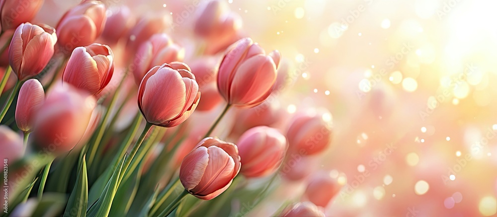 Leinwandbilder spring blooming tulips pink or light peach flowers create a festive background for a vibrant spring 