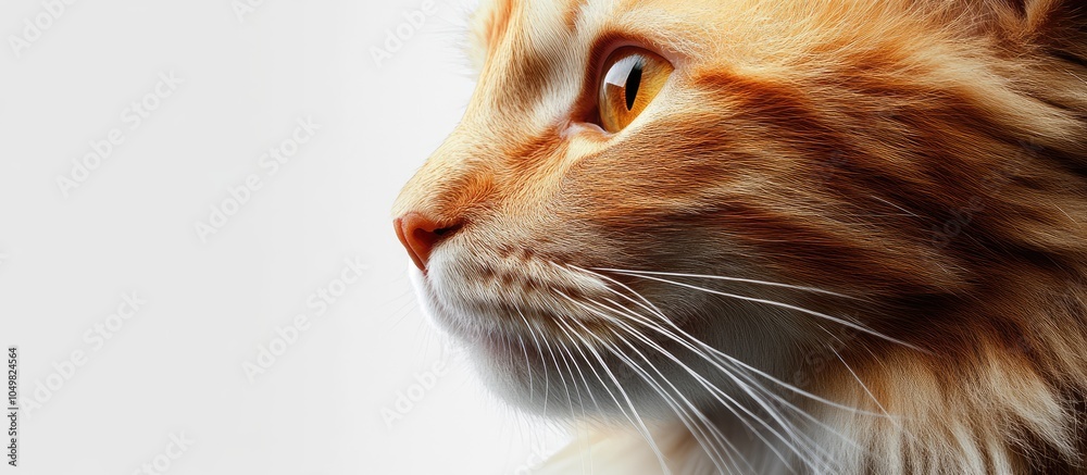 Poster close up portrait of a fluffy ginger cat with copy space