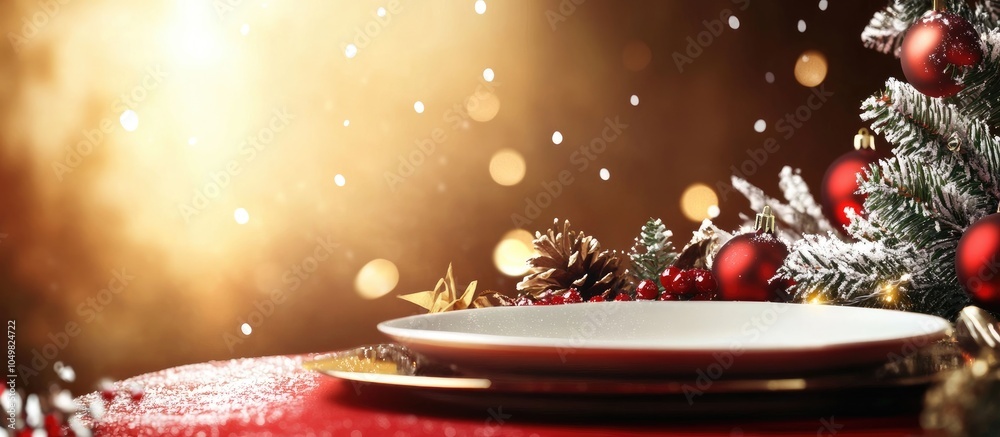 Poster christmas table setting festive backdrop holiday scene with copyspace
