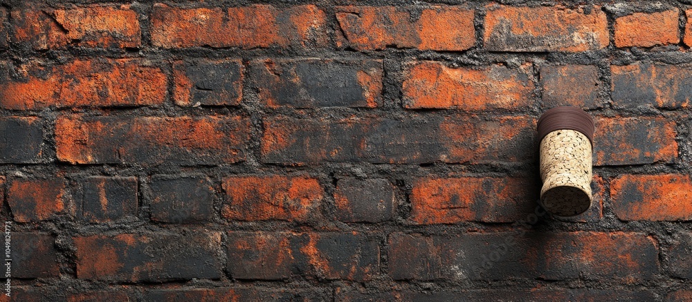 Aufkleber empty cork on aged brick wall. with copy space image. Place for adding text or design