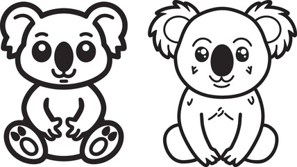 Obraz premium Two Cute Koala Bears Outline Drawing Adorable Australian Animals Wildlife Conservation Illustration Black and White Design Elements for Kids Products Apparel and More
