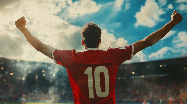 Soccer Player Celebrating Victory in Stadium - AI GENERATIVE