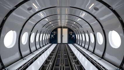 Fototapeta premium Futuristic Aircraft Fuselage Interior with Sleek, Modern Design and Metallic Framework