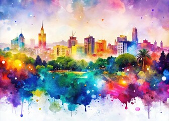 Obraz premium Experience the vibrant Pune skyline portrayed in watercolor, a breathtaking cityscape illustration ideal for enhancing home decor and inspiring creative projects alike.