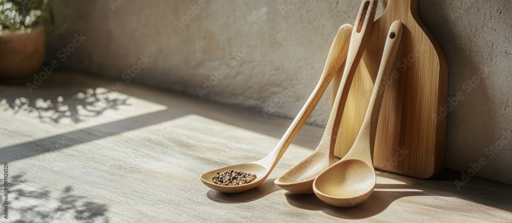 Poster wooden culinary tools. with copy space image. Place for adding text or design