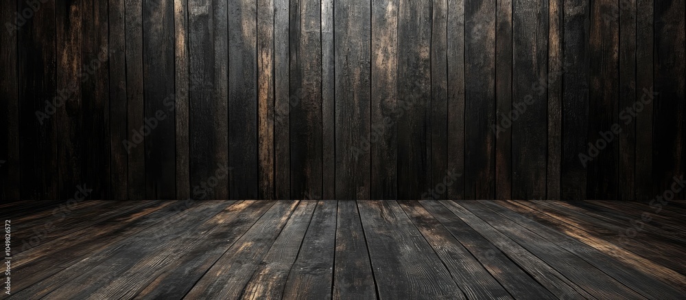 Poster Vertical dark aged wooden floor texture for background. with copy space image. Place for adding text or design